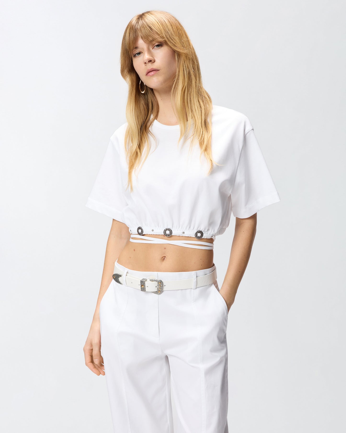 Cropped T-shirt with lace and Texan details