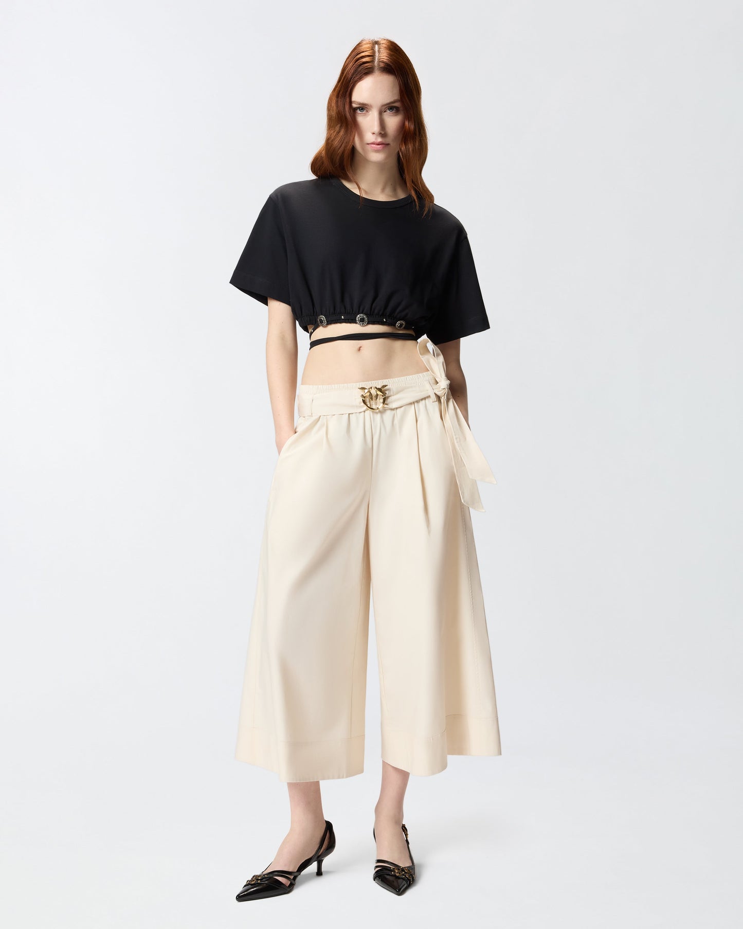 Cropped T-shirt with lace and Texan details