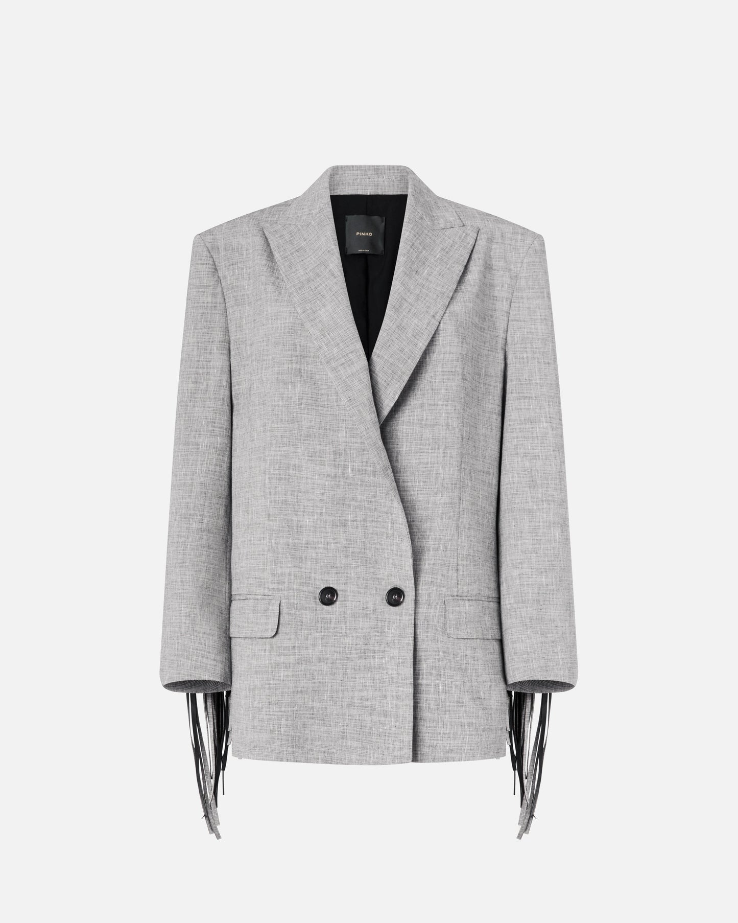 Double-breasted jacket with fringing