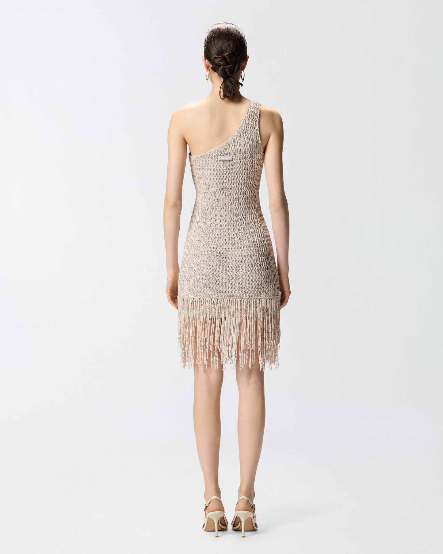 One-shoulder mini dress with fringing