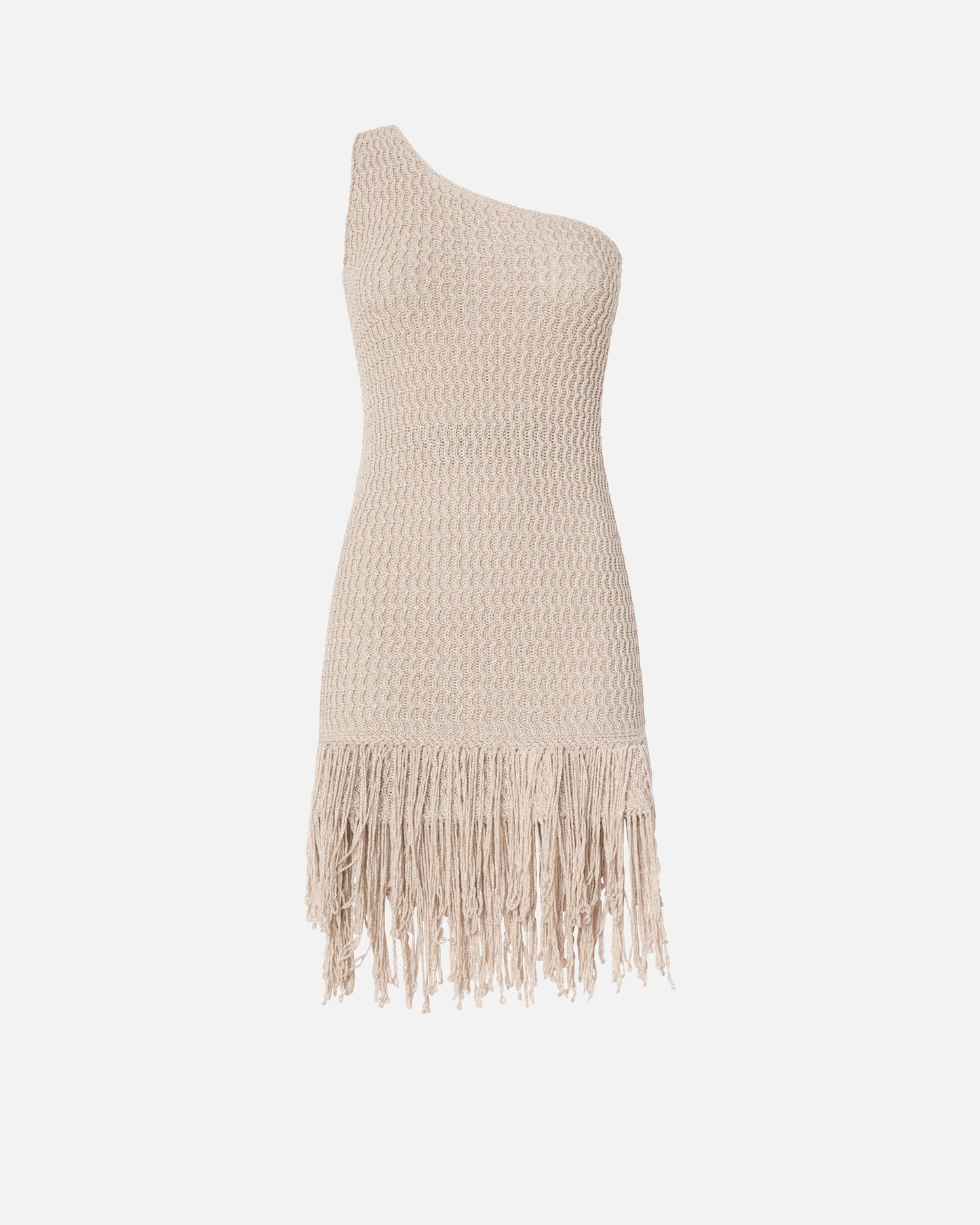 One-shoulder mini dress with fringing