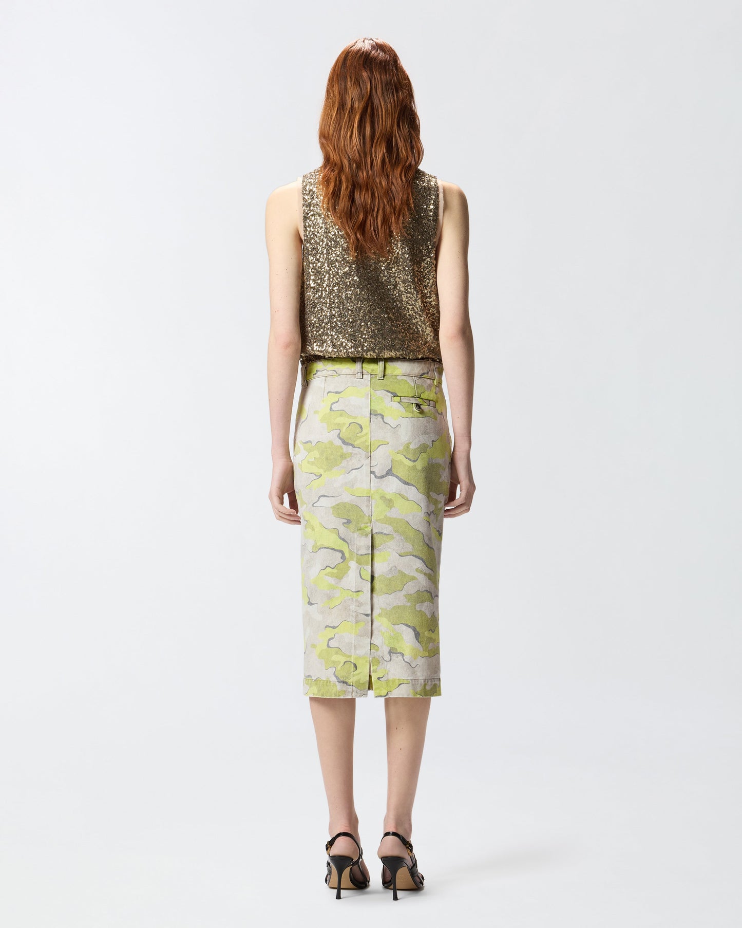 Camouflage calf-length skirt