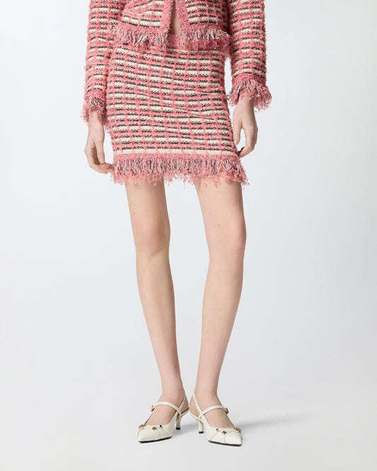 Mini skirt in basketweave and frayed knit