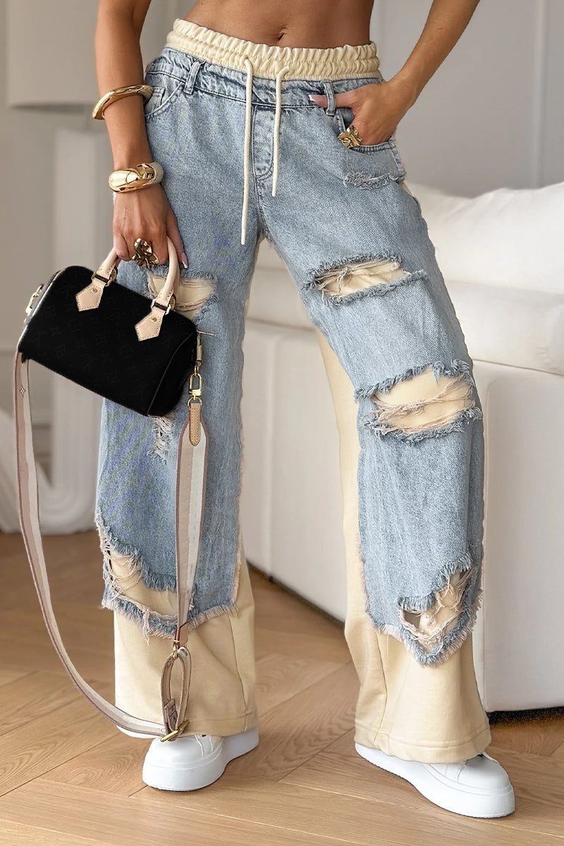 Damen-Jeanshose mit Ziernähten und Ripped-Design