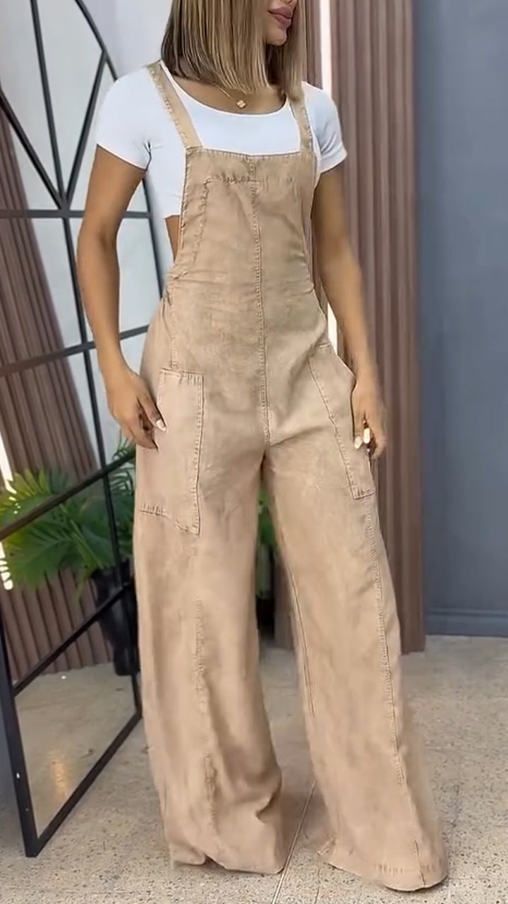 Damen-Latzhose mit weitem Bein und doppelter Tasche