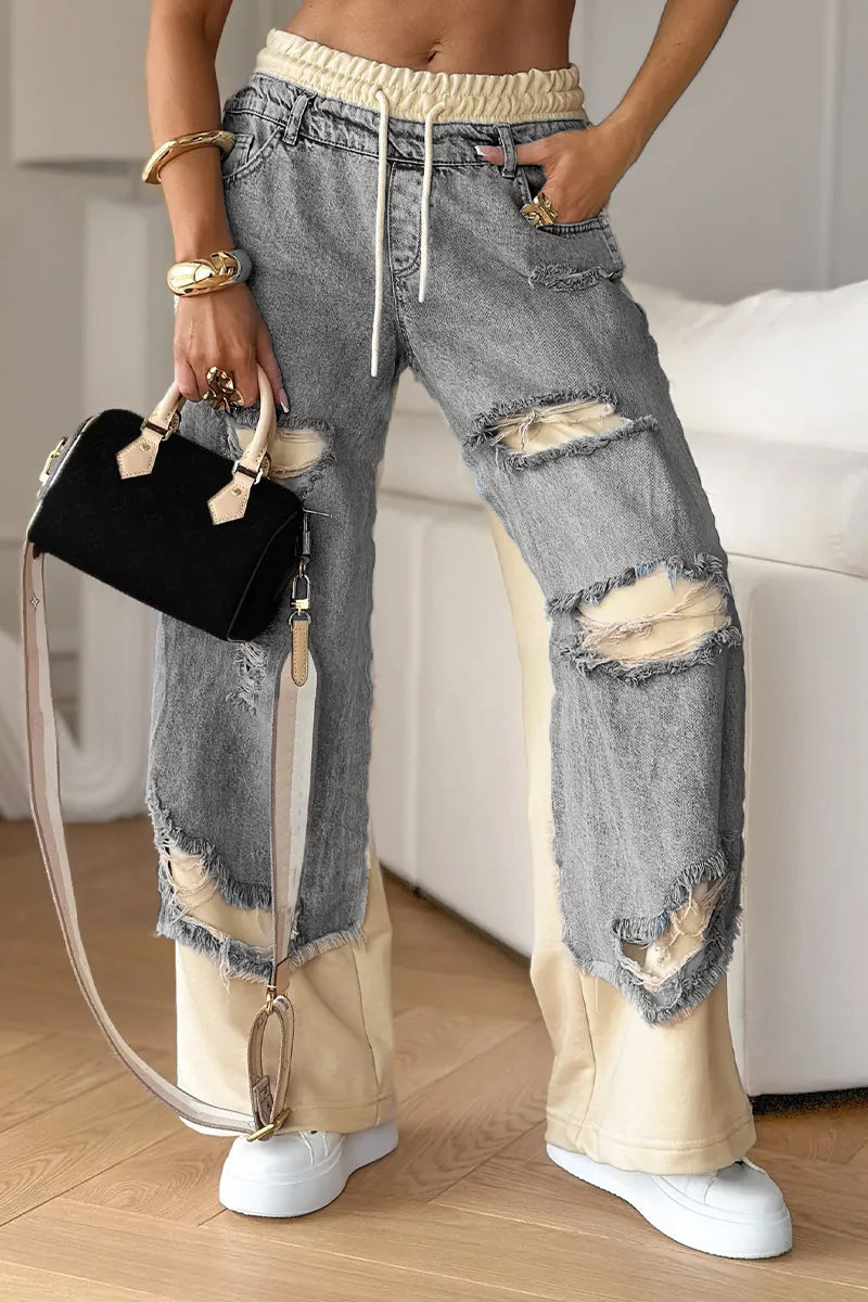 Damen-Jeanshose mit Ziernähten und Ripped-Design