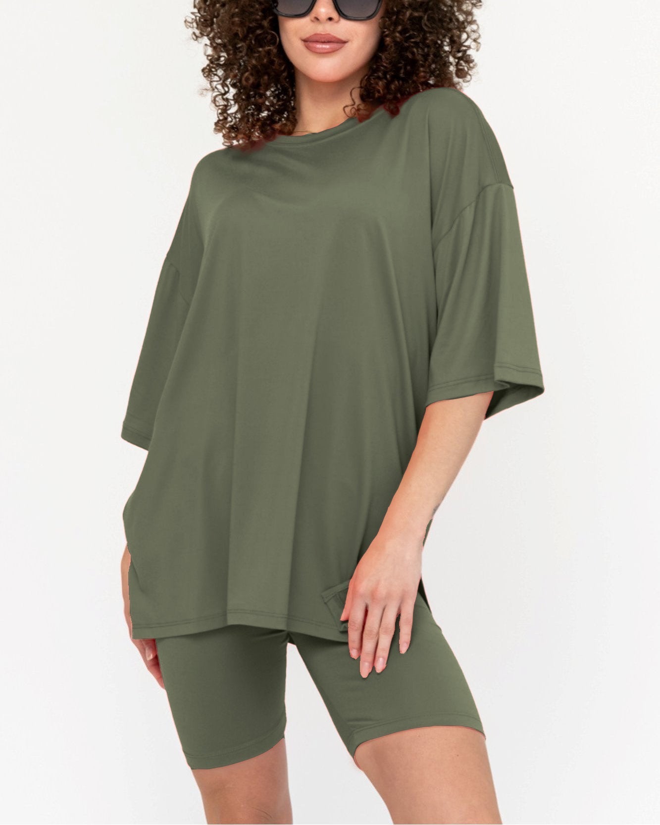 Damen Sommer Oversized Biker-Set mit Rundhalsausschnitt (2 kaufen, kostenloser Versand)