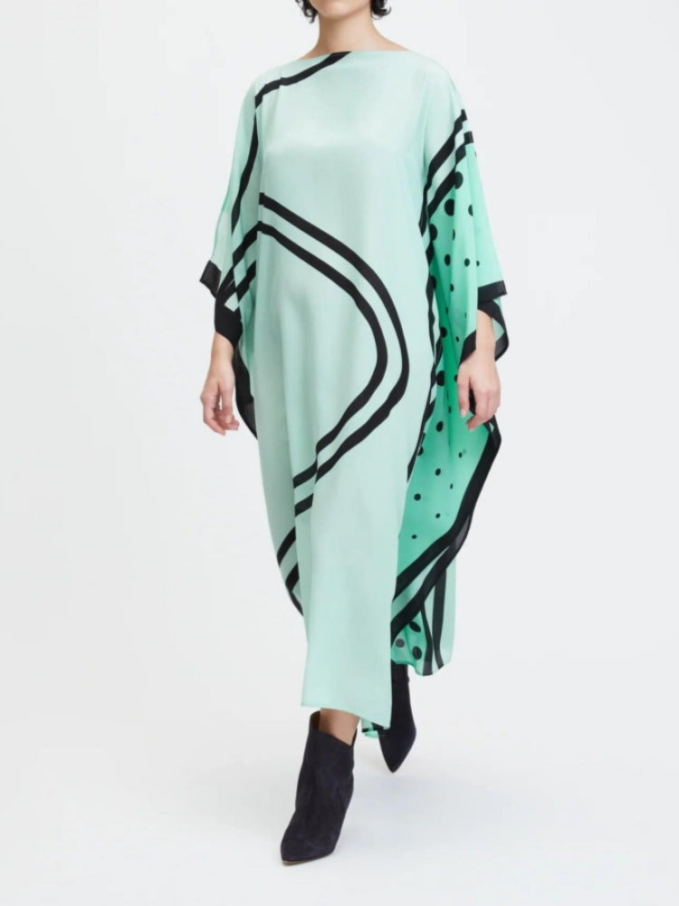 Mint Freshness: Women's Abstract Boat Neck Kaftan