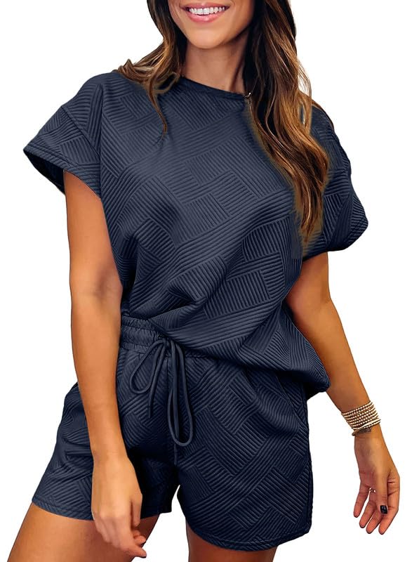 2024 Neues einfarbiges strukturiertes Damen-Shorts-Set mit Kordelzug (2 kaufen, kostenloser Versand)
