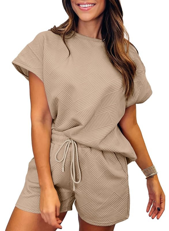 2024 Neues einfarbiges strukturiertes Damen-Shorts-Set mit Kordelzug (2 kaufen, kostenloser Versand)