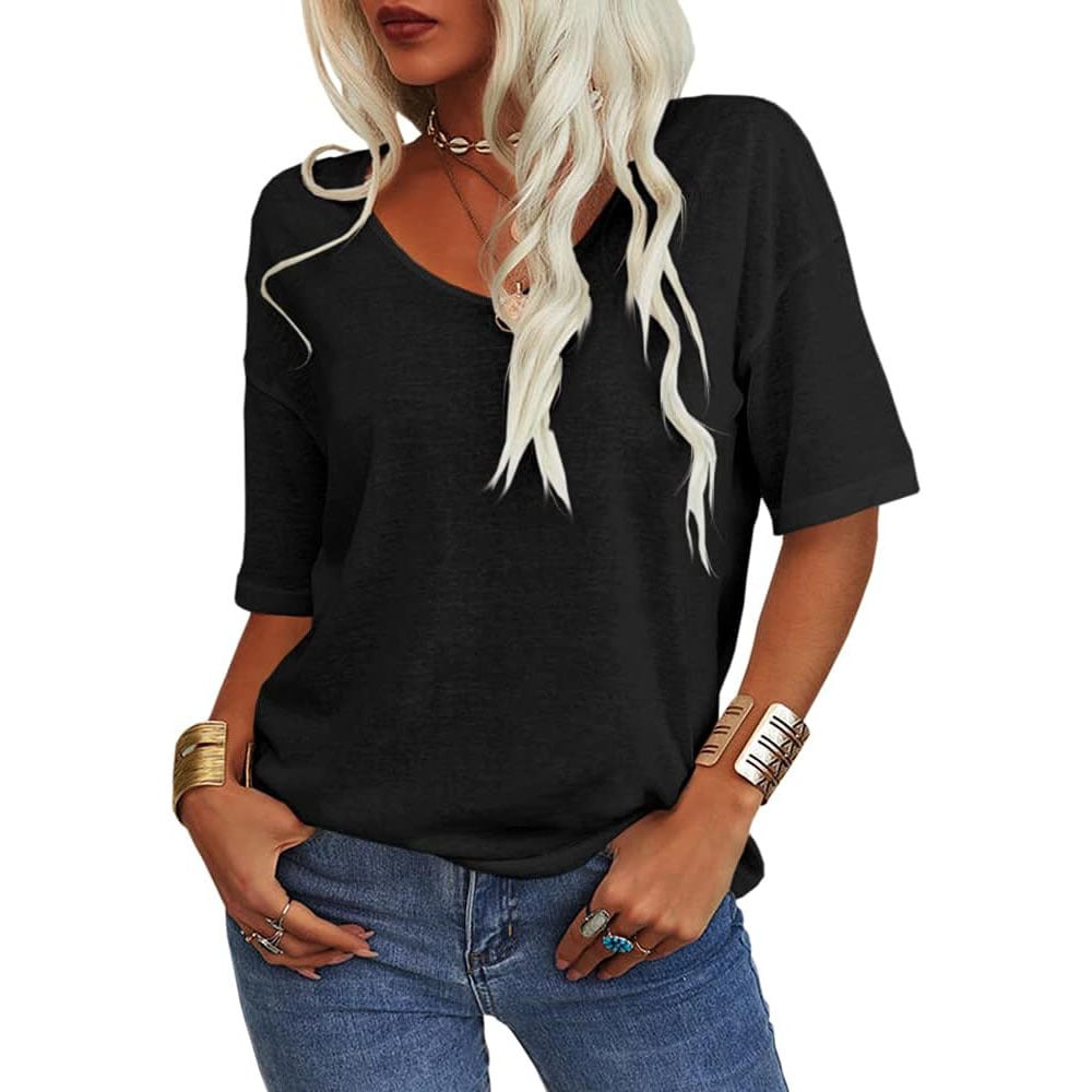 Damen V-Ausschnitt T-Shirt in Unifarbe [Im Angebot & schneller Versand!]