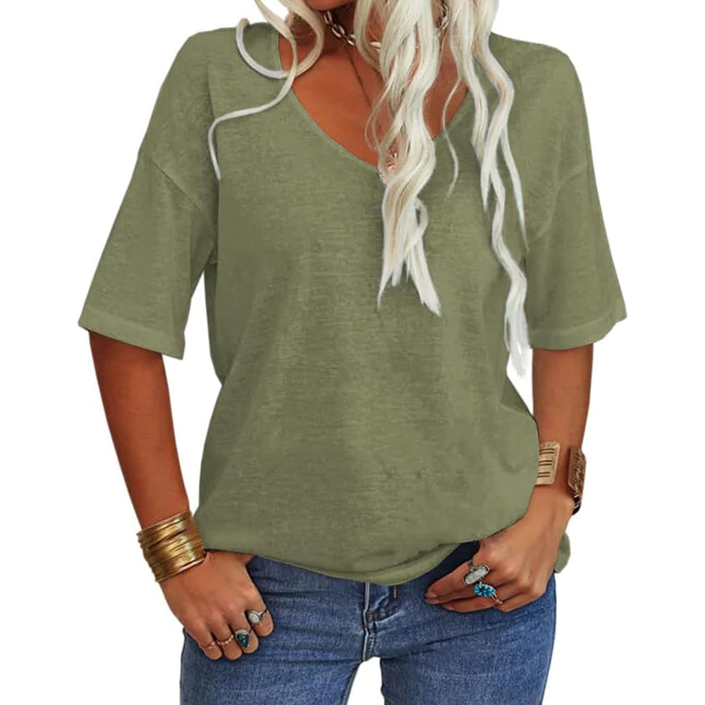 Damen V-Ausschnitt T-Shirt in Unifarbe [Im Angebot & schneller Versand!]