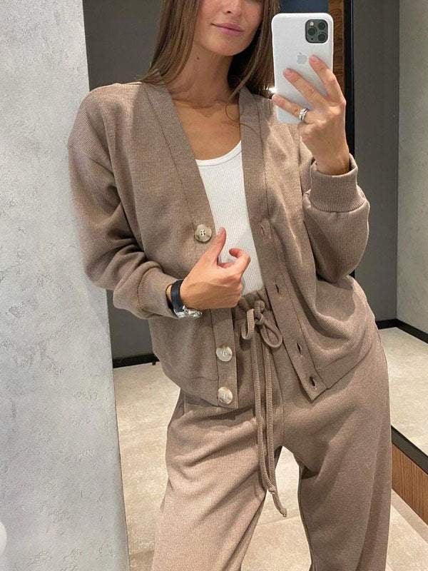 Zweiteiler-Set für Damen: Jacke mit Knöpfen und Hose (2 kaufen, kostenloser Versand)