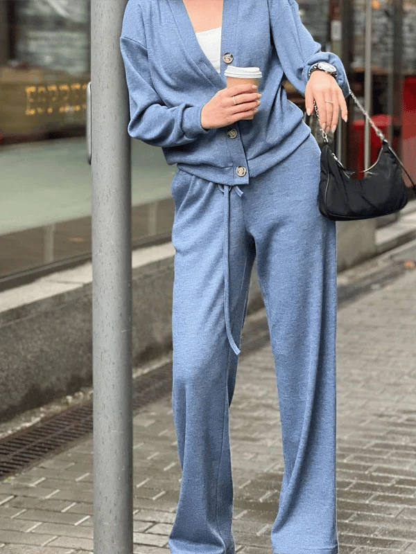 Zweiteiler-Set für Damen: Jacke mit Knöpfen und Hose (2 kaufen, kostenloser Versand)