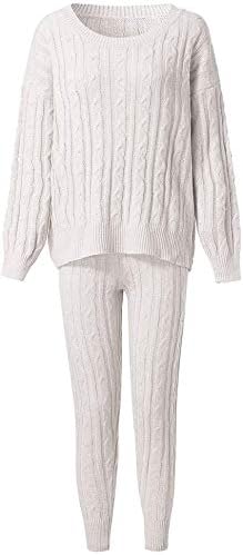 Damen Herbst Strick 2-teilige Outfits Pullover Shirt Top und Bodycon Hose Freizeit Jumpsuit Strampler Plus Size