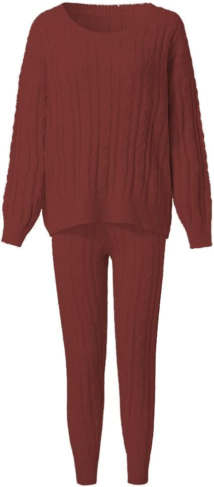 Damen Herbst Strick 2-teilige Outfits Pullover Shirt Top und Bodycon Hose Freizeit Jumpsuit Strampler Plus Size