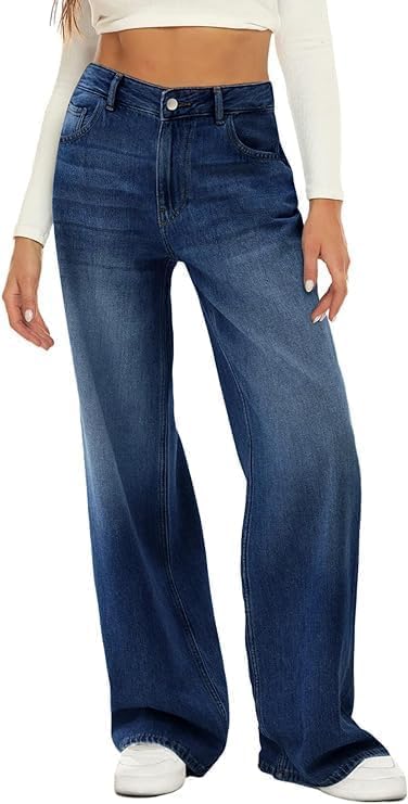 HDLTE Damen Jeans Weites Bein High Waist Baggy Jeans Loose Boyfriend Jeans Denim Hose Y2K