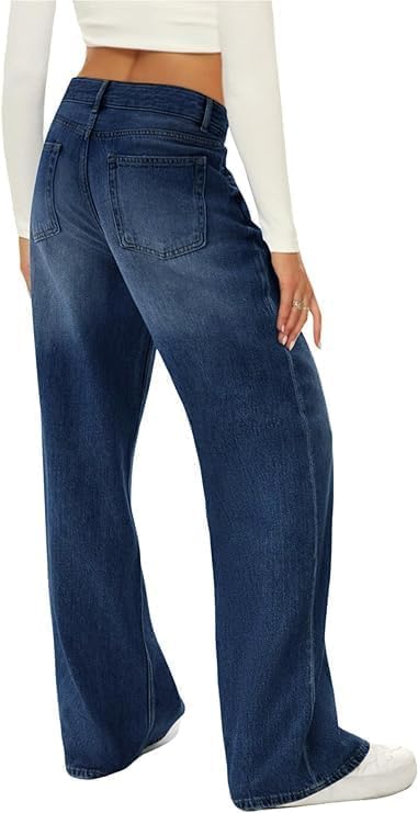 HDLTE Damen Jeans Weites Bein High Waist Baggy Jeans Loose Boyfriend Jeans Denim Hose Y2K