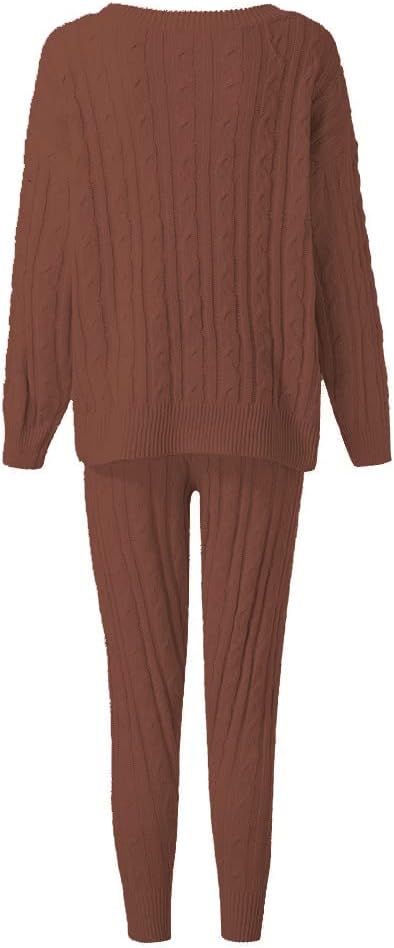Damen Herbst Strick 2-teilige Outfits Pullover Shirt Top und Bodycon Hose Freizeit Jumpsuit Strampler Plus Size