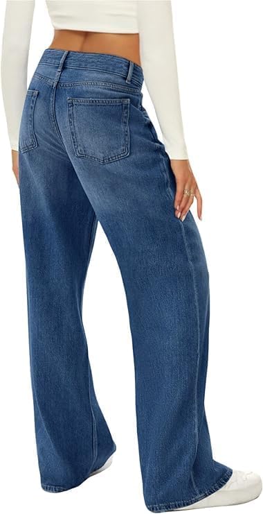 HDLTE Damen Jeans Weites Bein High Waist Baggy Jeans Loose Boyfriend Jeans Denim Hose Y2K