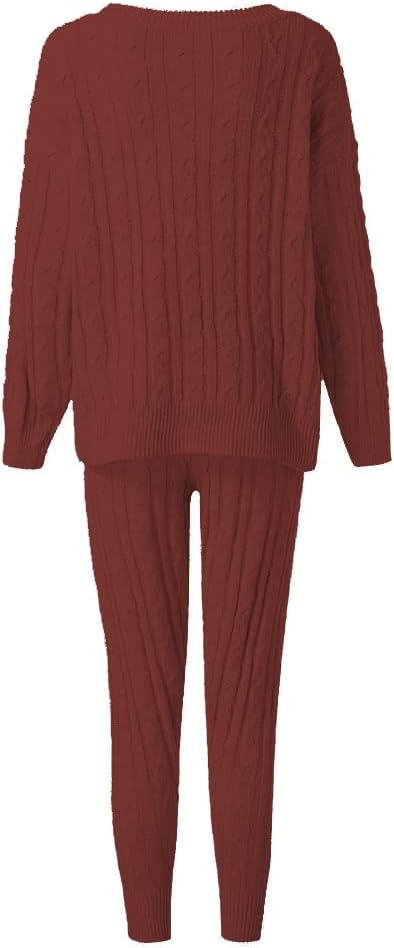 Damen Herbst Strick 2-teilige Outfits Pullover Shirt Top und Bodycon Hose Freizeit Jumpsuit Strampler Plus Size