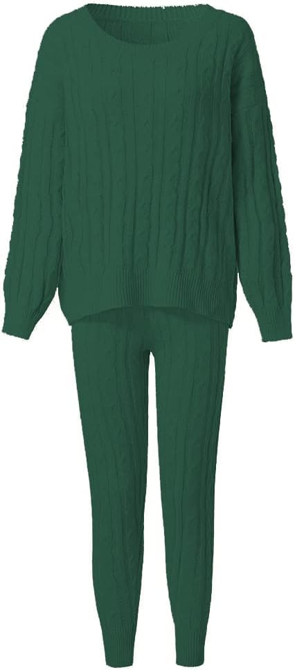 Damen Herbst Strick 2-teilige Outfits Pullover Shirt Top und Bodycon Hose Freizeit Jumpsuit Strampler Plus Size