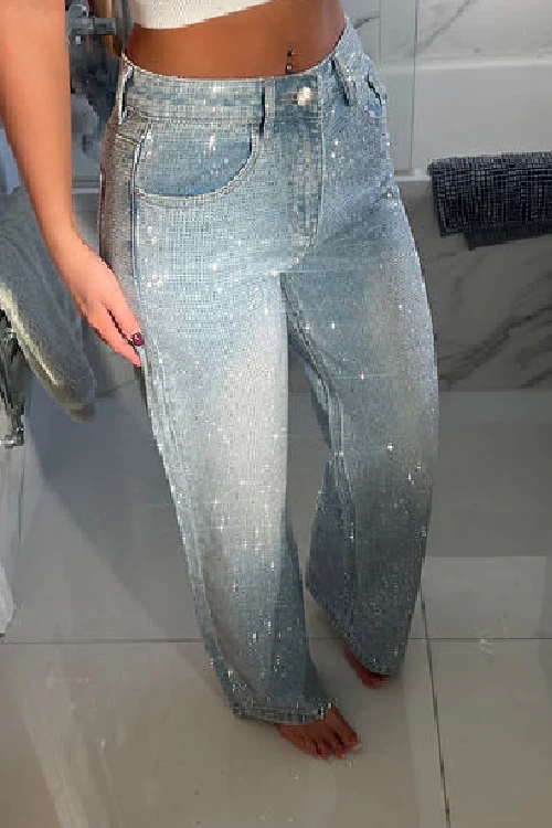 Damen-Freizeithose aus Denim mit Strasssteinen