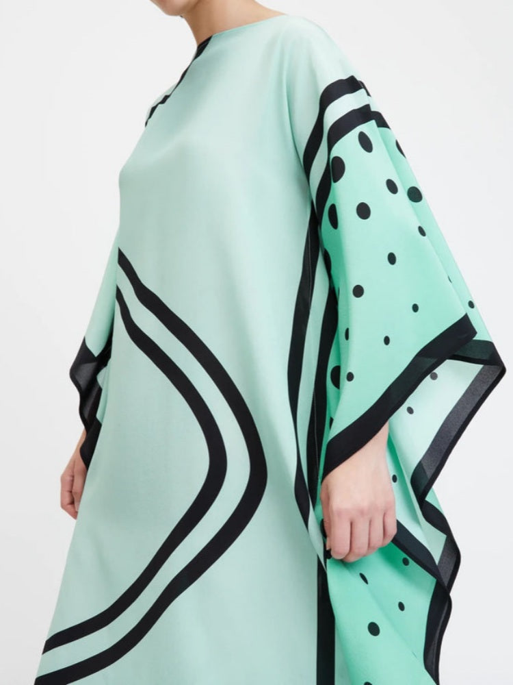 Mint Freshness: Women's Abstract Boat Neck Kaftan