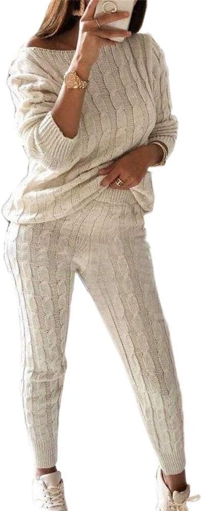Damen Herbst Strick 2-teilige Outfits Pullover Shirt Top und Bodycon Hose Freizeit Jumpsuit Strampler Plus Size