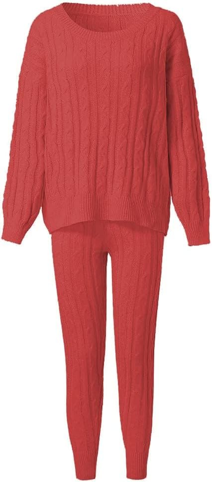 Damen Herbst Strick 2-teilige Outfits Pullover Shirt Top und Bodycon Hose Freizeit Jumpsuit Strampler Plus Size