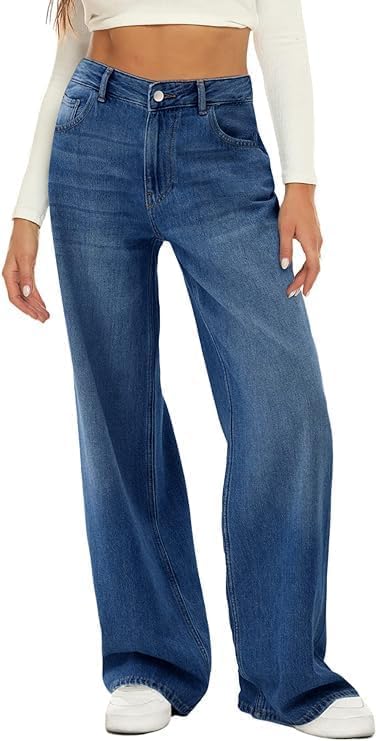 HDLTE Damen Jeans Weites Bein High Waist Baggy Jeans Loose Boyfriend Jeans Denim Hose Y2K