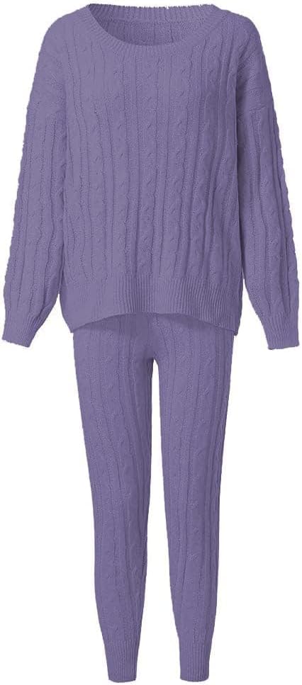 Damen Herbst Strick 2-teilige Outfits Pullover Shirt Top und Bodycon Hose Freizeit Jumpsuit Strampler Plus Size