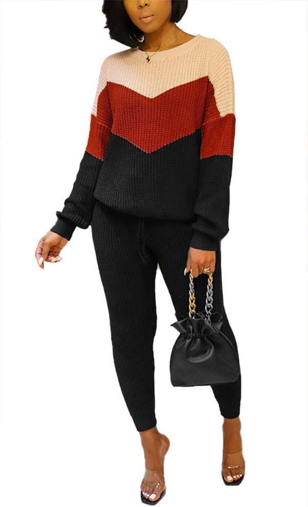 Damen Herbst Strick 2-teilige Outfits Pullover Shirt Top und Bodycon Hose Freizeit Jumpsuit Strampler Plus Size