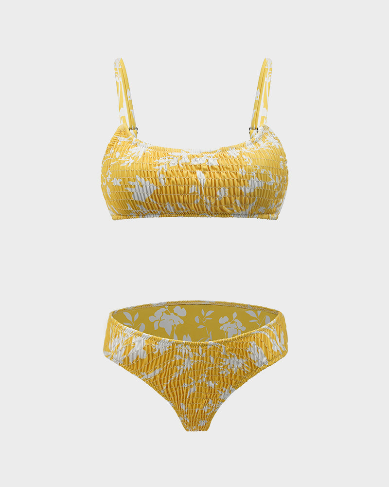 Bikini-Set mit gerafftem Blumendruck