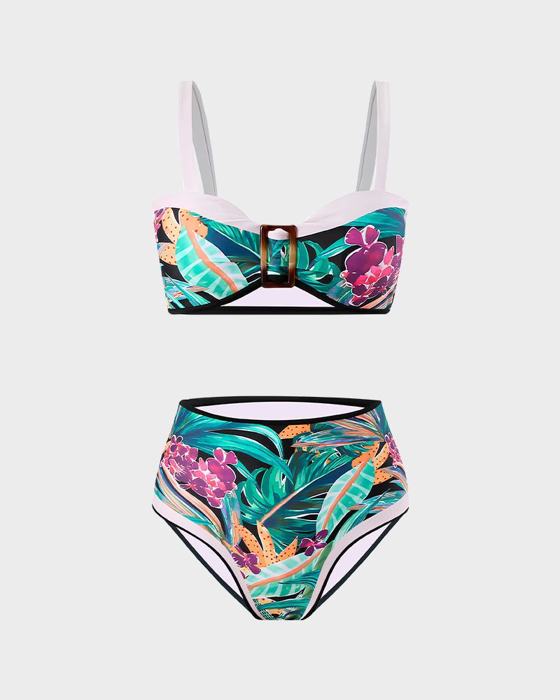 Stylischer High-Waist-Bikini mit Blumenmuster