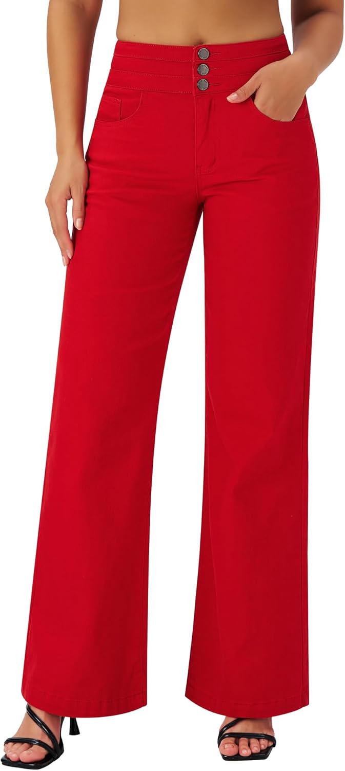roswear Damen Wide Leg Jeans Lässige High Waist Stretch Baggy Loose Denim Hose