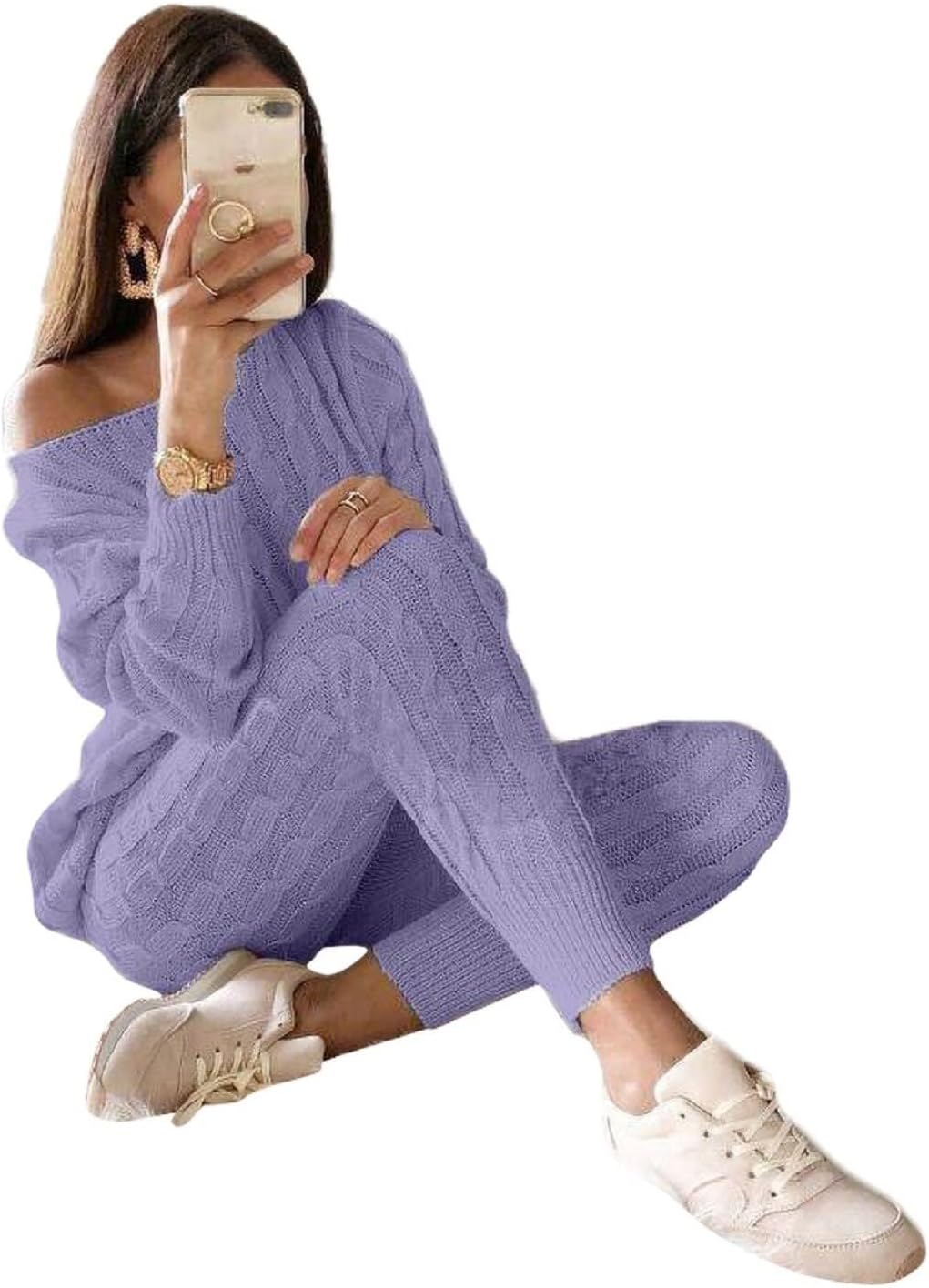 Damen Herbst Strick 2-teilige Outfits Pullover Shirt Top und Bodycon Hose Freizeit Jumpsuit Strampler Plus Size