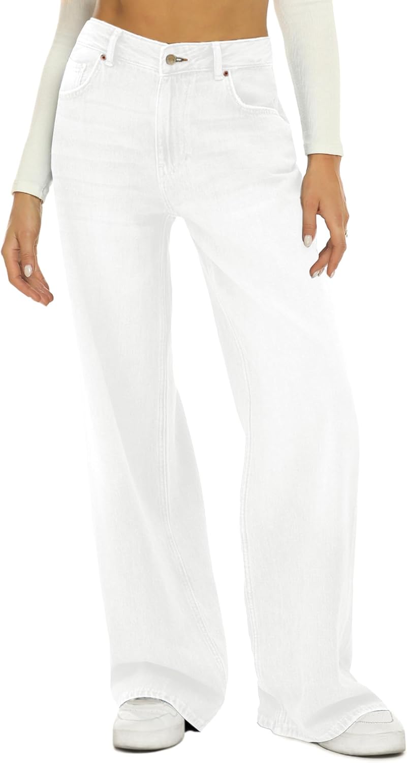 HDLTE Damen Jeans Weites Bein High Waist Baggy Jeans Loose Boyfriend Jeans Denim Hose Y2K