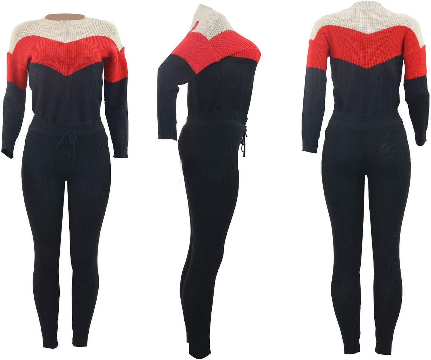 Damen Herbst Strick 2-teilige Outfits Pullover Shirt Top und Bodycon Hose Freizeit Jumpsuit Strampler Plus Size