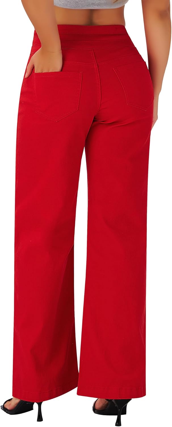 roswear Damen Wide Leg Jeans Lässige High Waist Stretch Baggy Loose Denim Hose