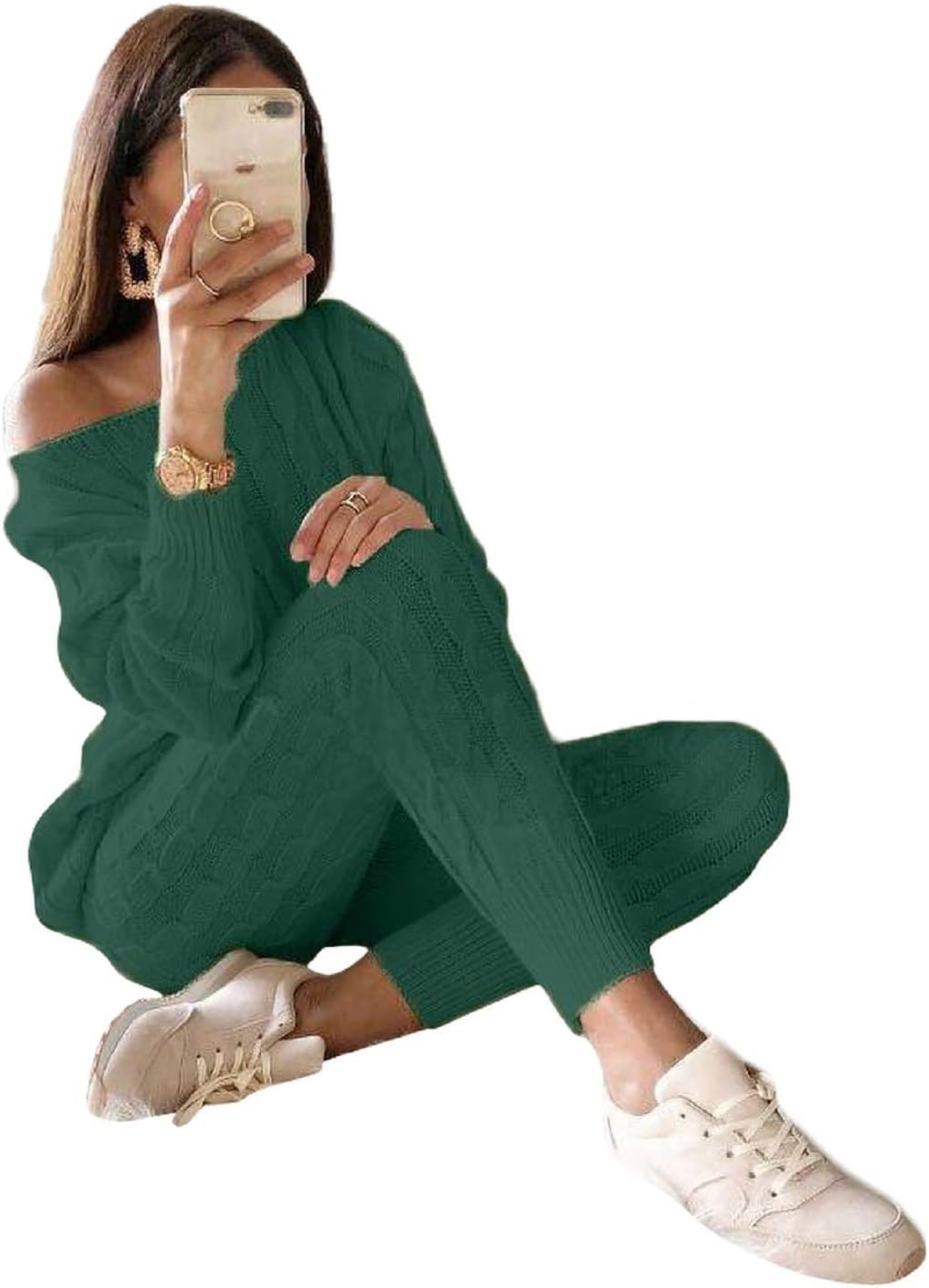 Damen Herbst Strick 2-teilige Outfits Pullover Shirt Top und Bodycon Hose Freizeit Jumpsuit Strampler Plus Size