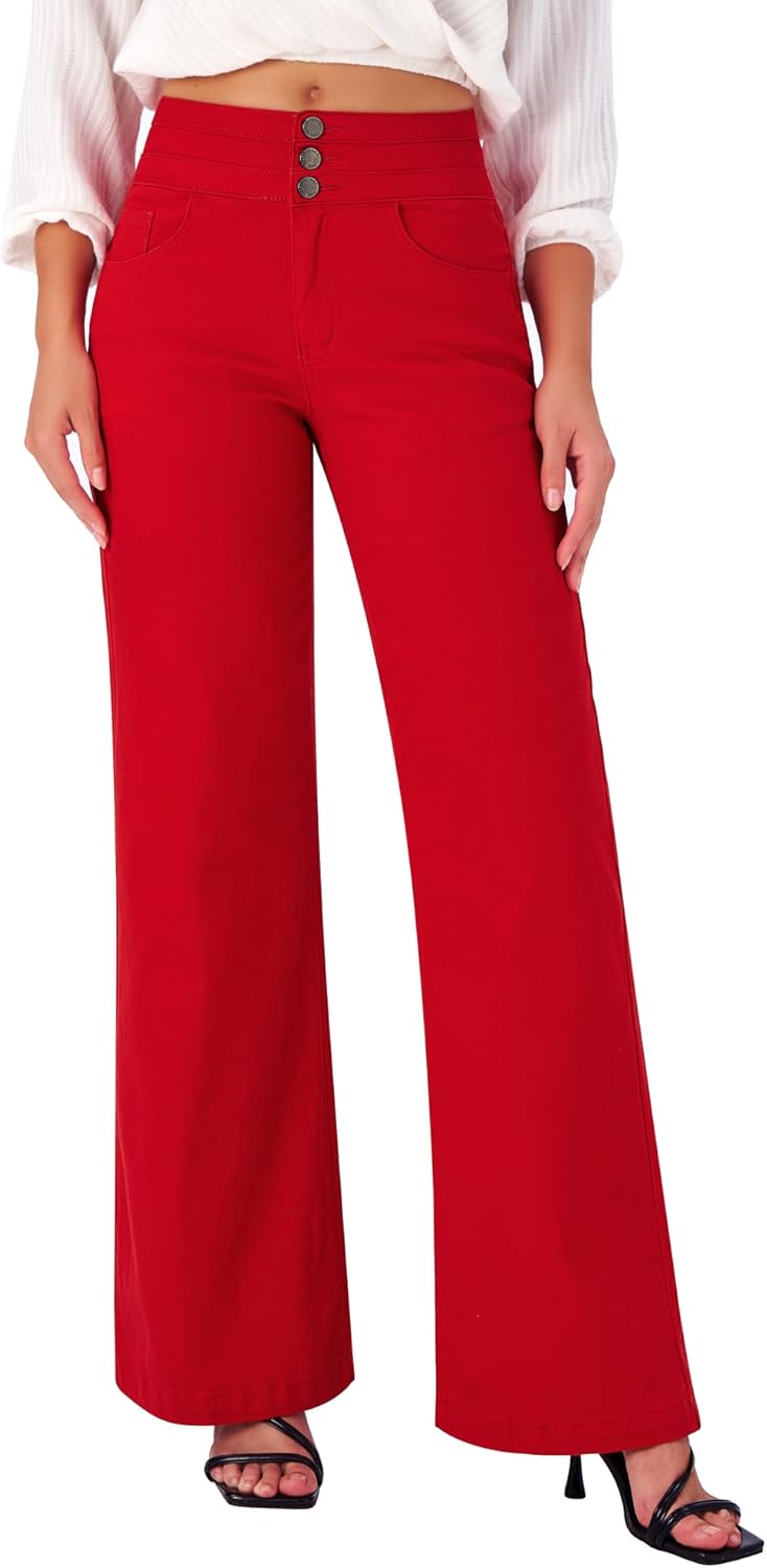 roswear Damen Wide Leg Jeans Lässige High Waist Stretch Baggy Loose Denim Hose