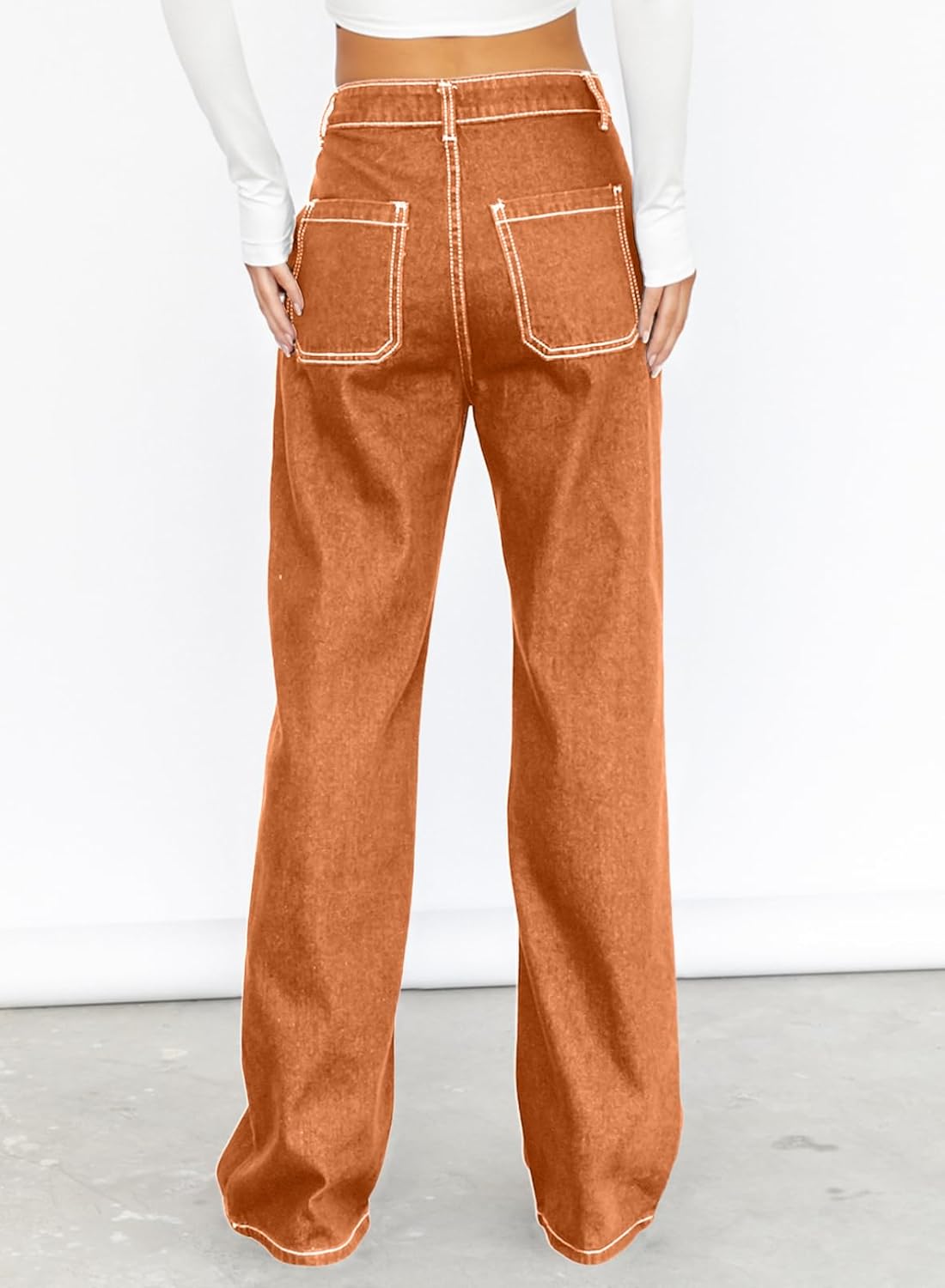 Dokotoo Damen Casual Mid Waist Cargo Jeans Stretch Wide Leg Denim Hose mit Taschen
