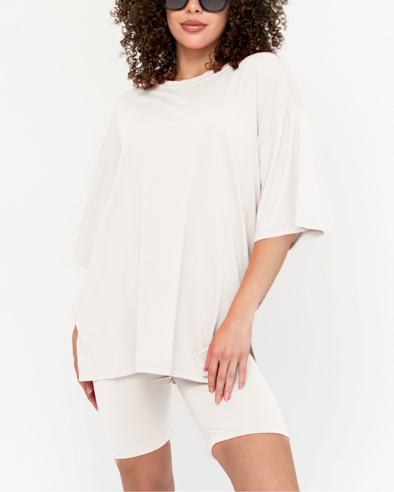 Damen Sommer Oversized Biker-Set mit Rundhalsausschnitt (2 kaufen, kostenloser Versand)