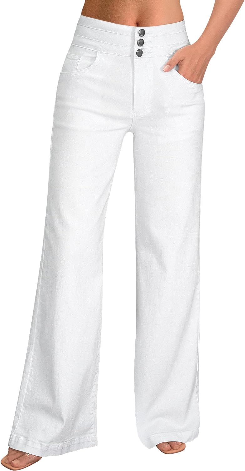 roswear Damen Wide Leg Jeans Lässige High Waist Stretch Baggy Loose Denim Hose