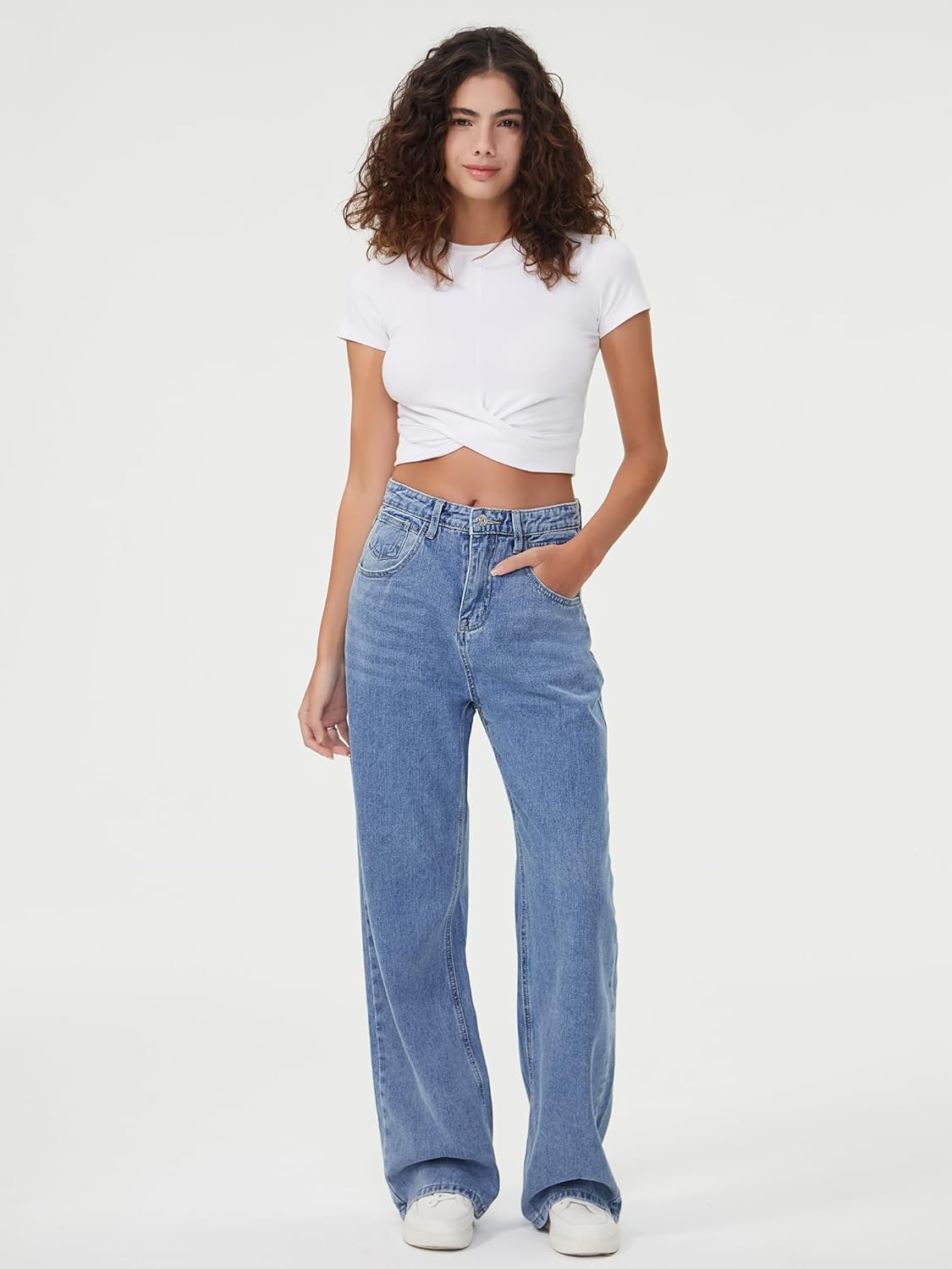 HDLTE Damen Jeans Weites Bein High Waist Baggy Jeans Loose Boyfriend Jeans Denim Hose Y2K