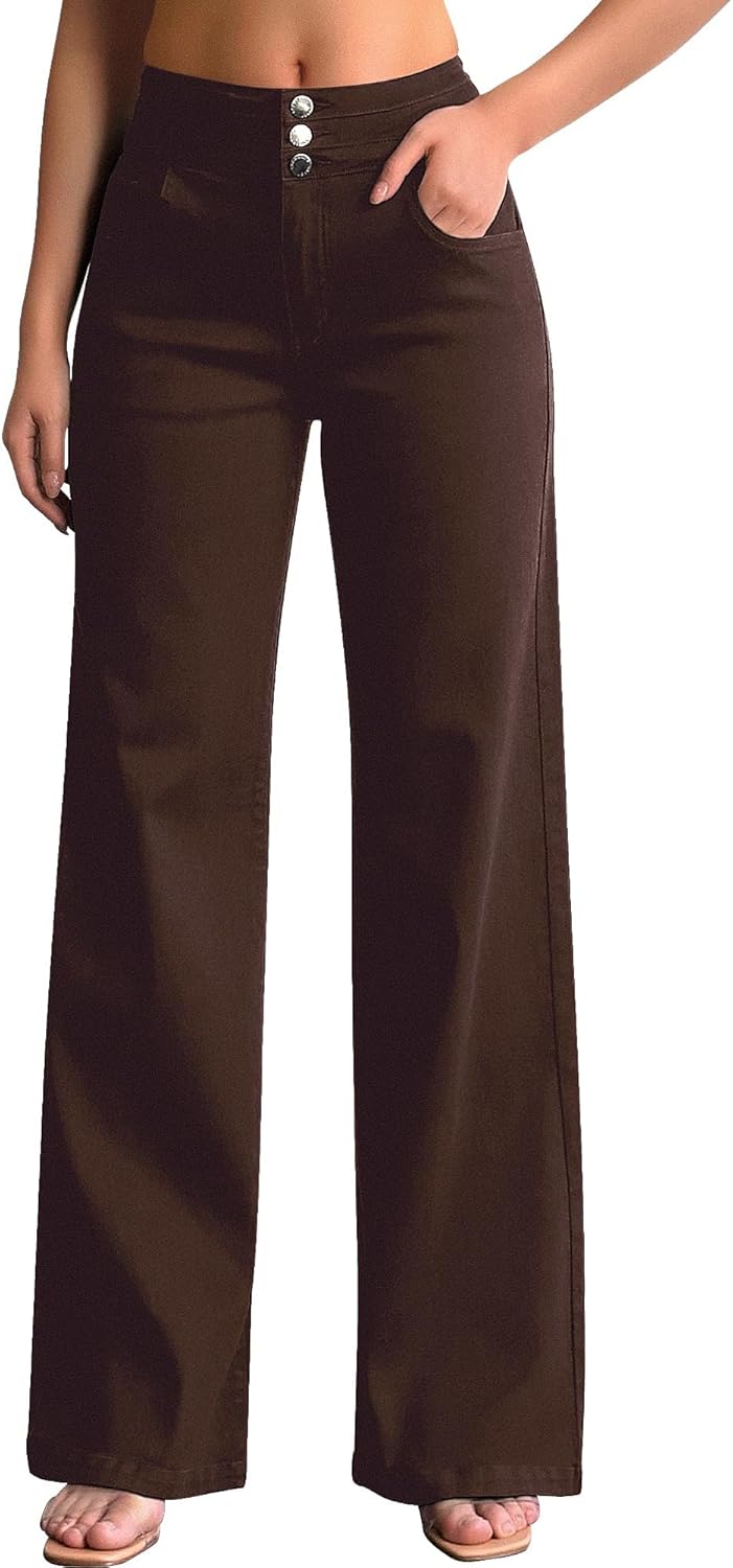 roswear Damen Wide Leg Jeans Lässige High Waist Stretch Baggy Loose Denim Hose