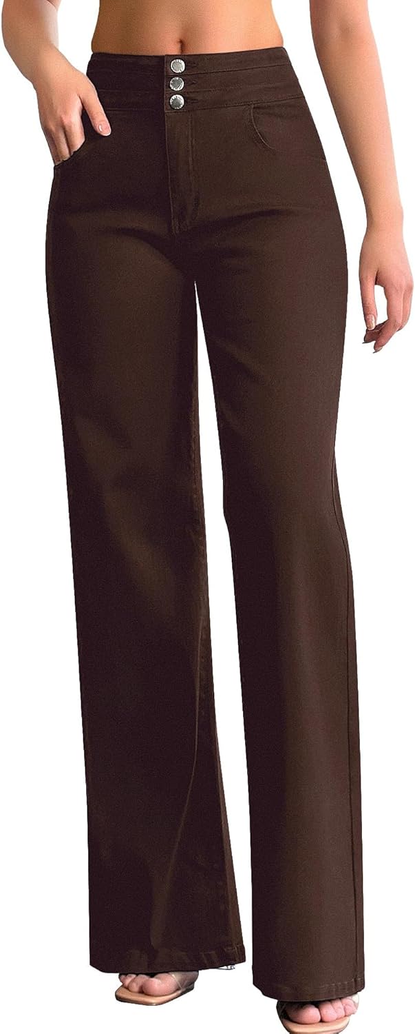 roswear Damen Wide Leg Jeans Lässige High Waist Stretch Baggy Loose Denim Hose