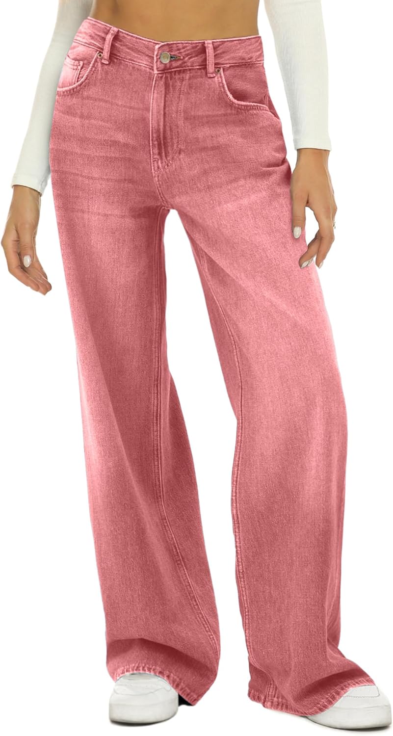 HDLTE Damen Jeans Weites Bein High Waist Baggy Jeans Loose Boyfriend Jeans Denim Hose Y2K