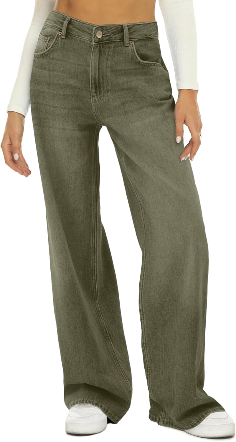 HDLTE Damen Jeans Weites Bein High Waist Baggy Jeans Loose Boyfriend Jeans Denim Hose Y2K